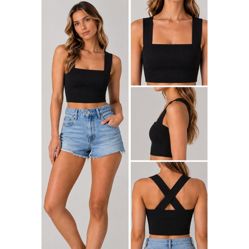 Babaton Aritzia Womens M Black Crossover Strap Crop Top Sleeveless